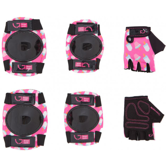 Защита для детей Green Cycle IceCream Pink наколенники, налокотники, перчатки (размер М), розовые