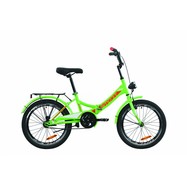 Велосипед 20" Formula SMART с багажником зад St, с крылом St, с фонарём 2020 (зелено-красный с белым) 