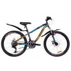Велосипед 24" Discovery FLINT AM 14G DD St с крылом Pl 2019 (черно-синий с оранжевым (м)) 