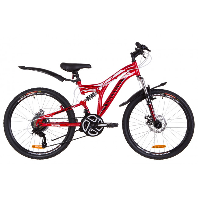 Велосипед 24" Discovery ROCKET AM2 14G DD St с крылом Pl 2019 (красно-белый с черным) 