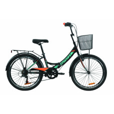 Велосипед 24" Formula SMART 7 с багажником зад St, с крылом St, с корзиной St 2020 (черно-оранжевый с бирюзовым (м)) 