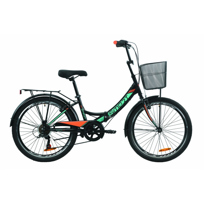 Велосипед 24" Formula SMART 7 с корзиной 2020 (черно-оранжевый с бирюзовым (м)) 