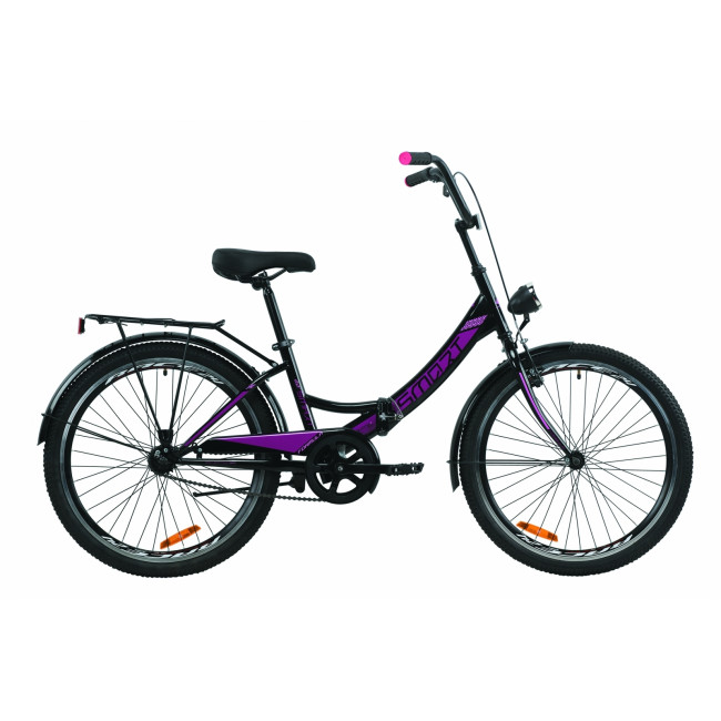 Велосипед 24" Formula SMART с багажником зад St, с крылом St, с фонарём 2020 (черно-фиолетовый) 