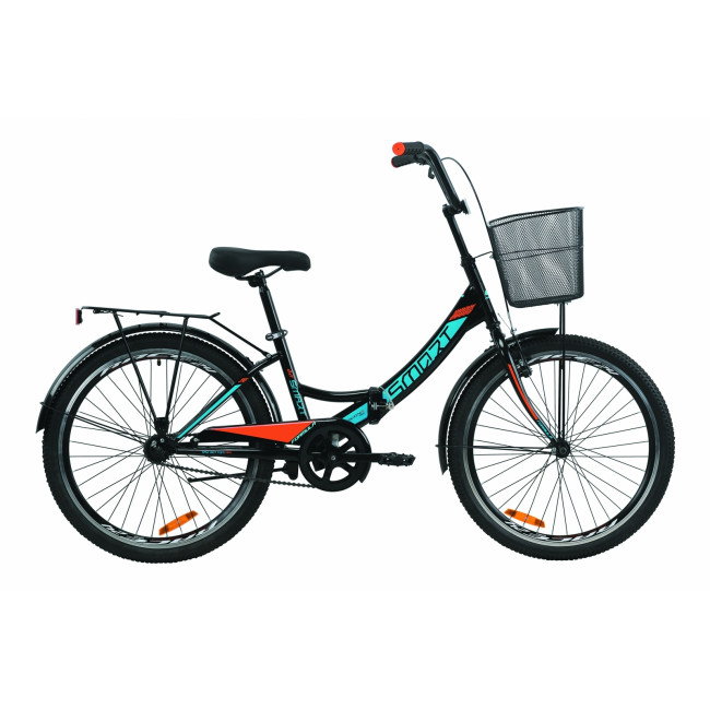 Велосипед 24" Formula SMART с корзиной 2020 (черно-оранжевый с бирюзовым (м)) 