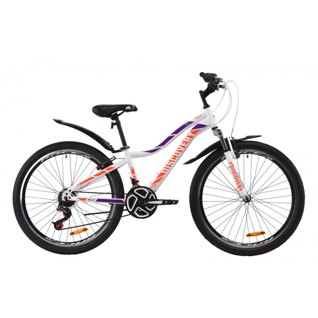 Велосипед ST 26" Discovery KELLY AM Vbr с крылом Pl 2020 (бело-фиолетовый с оранжевым) 