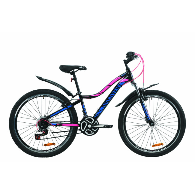 Велосипед ST 26" Discovery KELLY AM Vbr с крылом Pl 2020 (черно-малиновый с голубым) 