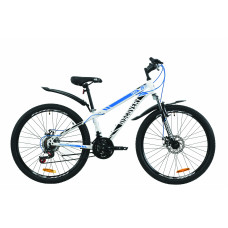 Велосипед ST 26" Discovery TREK AM DD с крылом Pl 2020 (бело-черный с синим) 