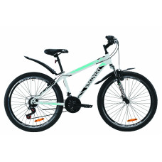 Велосипед ST 26" Discovery TREK AM Vbr с крылом Pl 2020 (бело-черный с синим) 