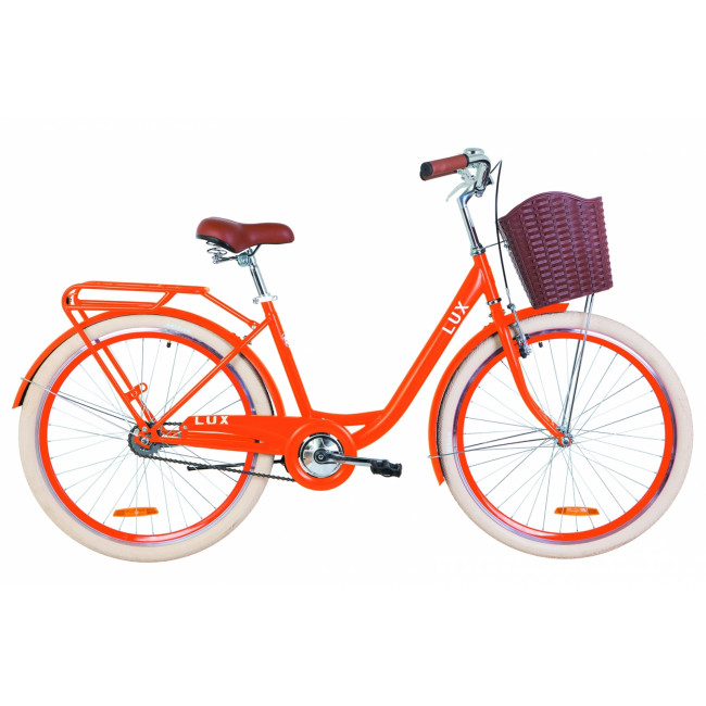 Велосипед 26" Dorozhnik LUX 14G St с багажником зад St, с крылом St, с корзиной Pl 2019 (оранжевый ) 