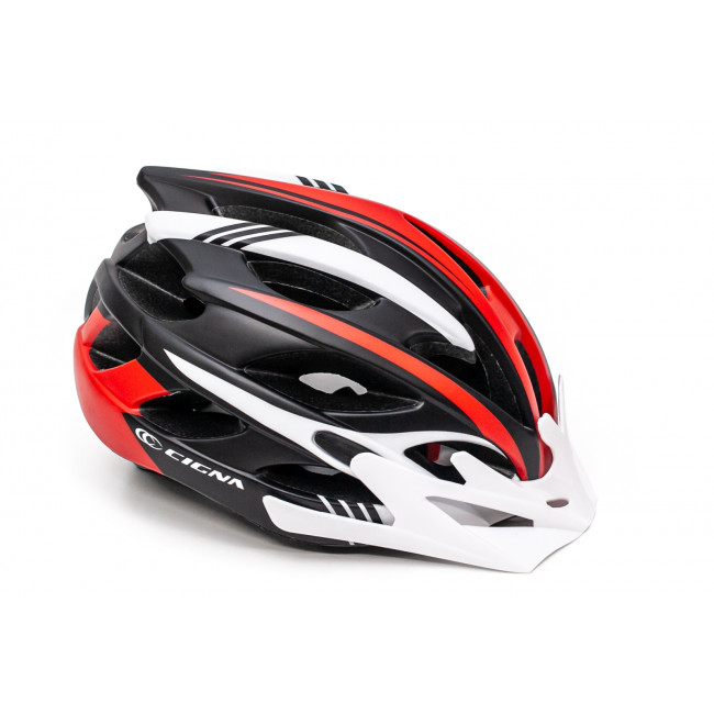 Шлем велосипедный с бел. козырьком СIGNA WT-016 черно-бело-красный
