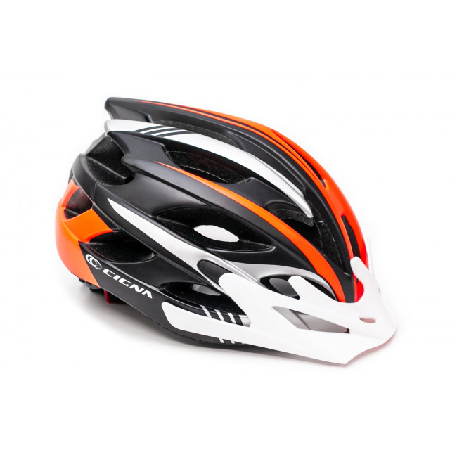 Шлем велосипедный с белым козырьком CIGNA WT-016 черно-серо-оранжевый